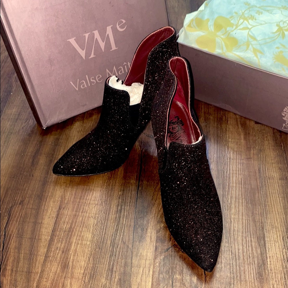 Burgundy Glitter Stiletto Genuine Leather Heels